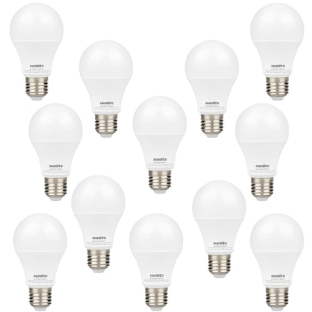 Sunlite LED Non-Dimmable 11W 75W Equiv 1100 Lumen E26 Base UL Listed A19 Light Bulbs 2700K, 12PK 41804-NS